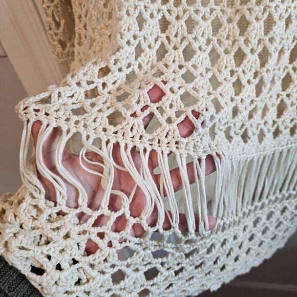 Le Moda Crochet Sweater Womens XL Beige Knit Boho Tunic Fairy Sheer Soft - Picture 6 of 9